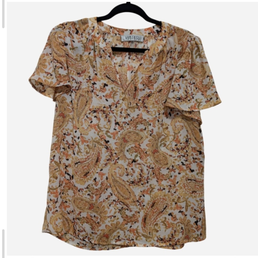Pre-owned Kasper Women's Paisley Print Top - Orange and Cream